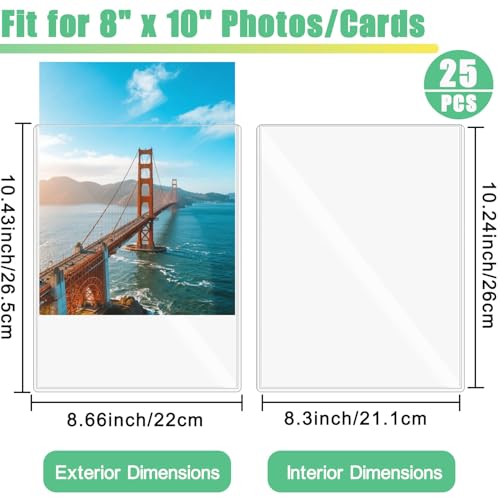 25PCS 8" x 10" Clear Rigid Card Sleeves – Waterproof Hard Plastic Protectors for Postcards, Prints, Photos, Trading & Sports Cards – Top Load Jumbo Sheet Holders - size: 8" x 10 "