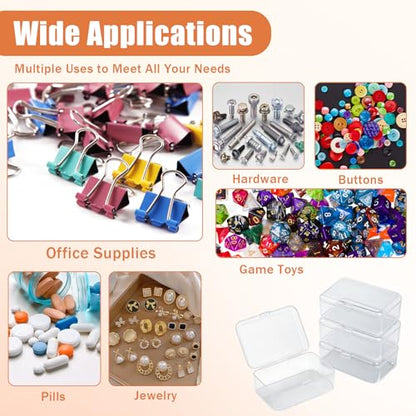 4 Pcs Small Clear Plastic Storage Boxes with Hinged Lids, 3.7x2.5x1 inches