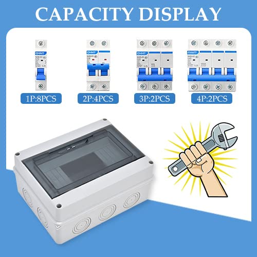 IP65 ABS Distribution Protection Box,8 Way Waterproof Circuit Breaker Distribution Box 8 DIN Rail Outdoor Distribution Junction Box for Electrical, Communication(7.9 x 6.1 x 3.5in) - color: 8 Way