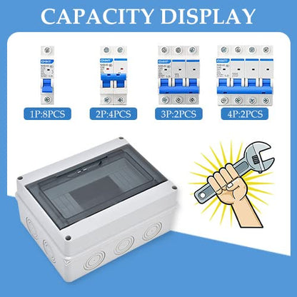 IP65 ABS Distribution Protection Box,8 Way Waterproof Circuit Breaker Distribution Box 8 DIN Rail Outdoor Distribution Junction Box for Electrical, Communication(7.9 x 6.1 x 3.5in) - color: 8 Way