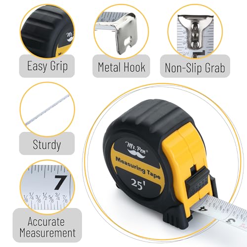 Mr. Pen- Retractable Tape Measure 25 ft, 2 Pack, Yellow, Easy Read - color: Yellow, size: 2 pcs