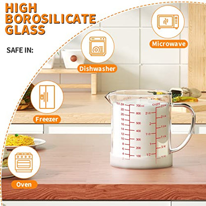 77L Glass Measuring Cup, 2 3/4-Cup/700 ML Liquid Measuring Cups, Measuring Cup With Handle and V-Shaped Spout, Glass Beaker with Three Scales (OZ, Cup, ML), Dishwasher/Freezer/Microwave Safe - color: Clear, size: 2 3/4 Cup / 700 mL