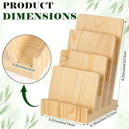 4 Tier Pine Wood Brochure Display Stand 6 x 9 inch Brochure Holder Pamphlet Display Stand for 5.5 x 8.5 inch 5 x 7 inch Booklets Menus Postcard Holder Multi Purpose Organizer - color: Wood Color Pine