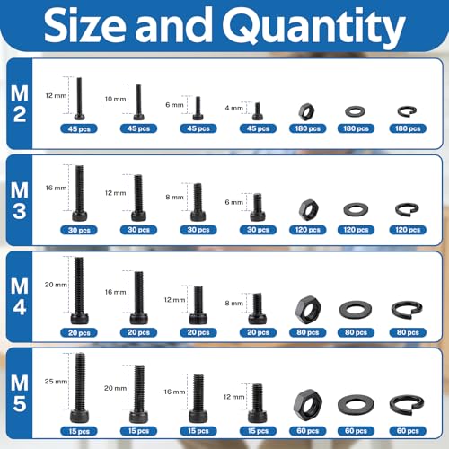 1760pcs M2 M3 M4 M5 Hex Socket Screw Assortment Kit with Nuts and Washers - size: 1760pcs