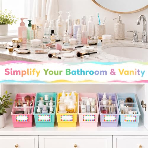 6 Pack Picture Book Bins with Dividers, Pink Purple - color: Pink Purple