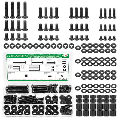 136Pcs Universal TV Mounting Hardware Screws Kit Set M4-M8 - color: 136PCS Black