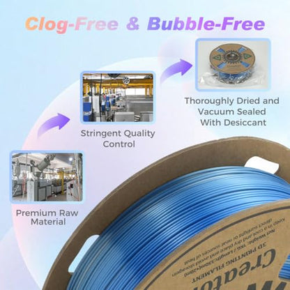 Creator Silk PLA Dual Color Filament 1.75mm +/- 0.02mm, Silver Blue Silk PLA 3D Printer Filament, Shiny and Glossy, Silk Texture, Color Changing 3D Printing Filament 1kg Spool - color: Silk Silver Blue