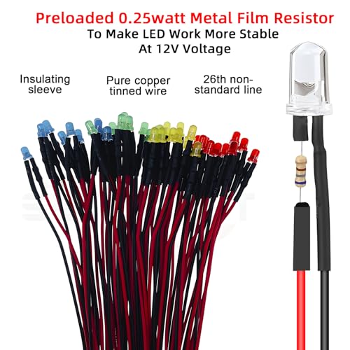120pcs 12v Led Diode Lights 5mm,Pre Wired Led Light Emitting Diodes Kit White Red Blue Green Yellow Orange - color: 6colors(120pcs)
