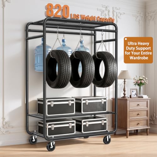 EAGMAK Heavy Duty Clothes Rack, 820 lb Double Rod, 3 Shelves, Black - color: Black