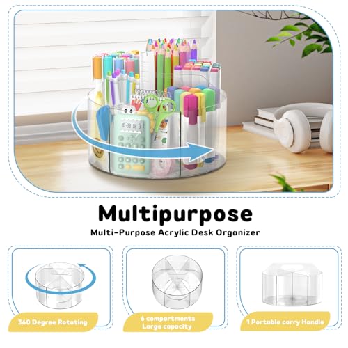 SUPEASY Acrylic Rotating Pencil Holder, 360° Clear Marker Organizer