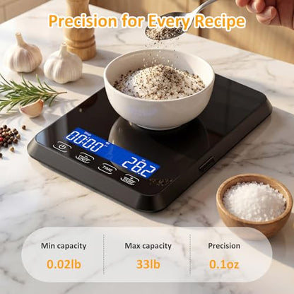 Kitchen Scale, 33 lb Food Scale for Baking & Cooking - color: Black