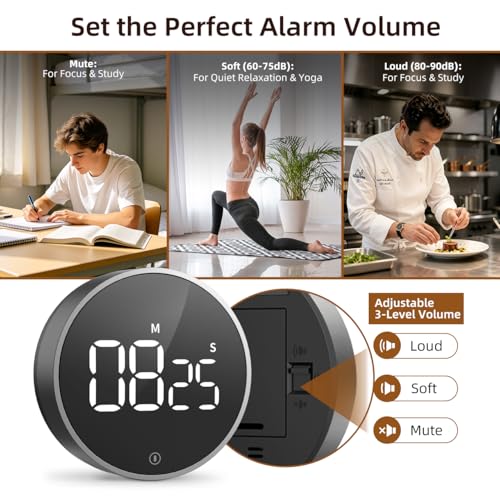 Digital Magnetic Kitchen Timer & Stopwatch with LED Display, Space Gray - color: Space Grey