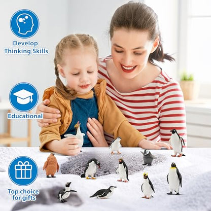 Toymany 12PCS Realistic Penguin Figurines, Plastic Polar Antarctic Animal Figures Set with Penguin Cub, Easter Eggs Cake Toppers Christmas Birthday Gift for Kids Toddlers - color: Penguin
