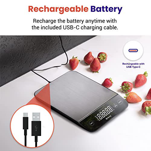 Etekcity 22lb Food Kitchen Scale, USB Rechargeable, IPX6 Waterproof - color: Stainless Steel-Silver
