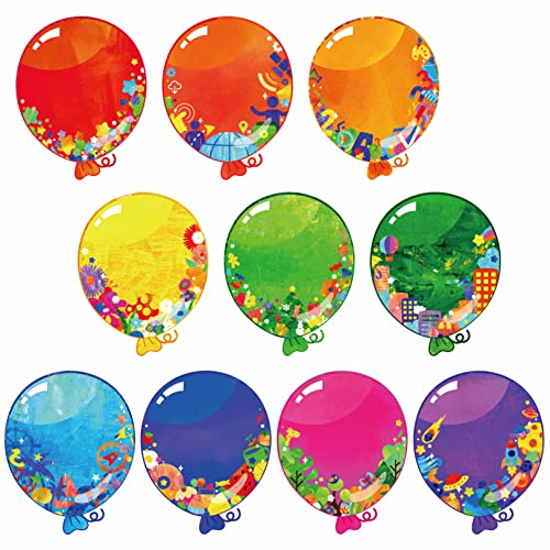 50 PCS Balloon Cutouts, Double-Sided Printing Balloon Accents Cut-Outs Bulletin Board Classroom Decoration in 10 Designs DIY Crafts Project Party Supplies for Kids Teacher Student Back to School