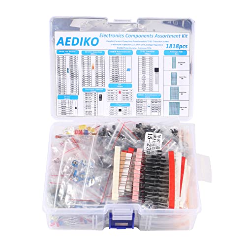 Electronics Components Assortment Kit (1818pcs) Electrolytic Capacitor, Ceramic Capacitor, LED Diode, Common Diode, Resistor, Transistor Component for Electronic DIY Project