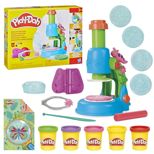 Play-Doh Light & Look Microscope for Kids, Electronic Preschool Toys for Girls & Boys, 9 Accessories & 5 Colors, Back to School Gifts, Ages 3+