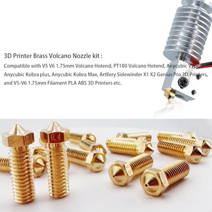 16Pcs Volcano Nozzles kit, Vyper Nozzles kit, Brass 3D Printer Nozzles Kit 0.2/0.4/0.6/0.8mm Compatible for Artillery Genius, Sidewinder X1, X2, Anycubic Vyper, Kobra Plus/Kobra Max 1.75mm Filament, - style: 16Pcs Volcano Nozzles kit