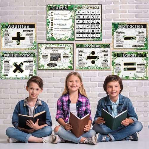Pasimy 8 Pcs Eucalyptus Math Posters Greenery Math Bulletin Board Set