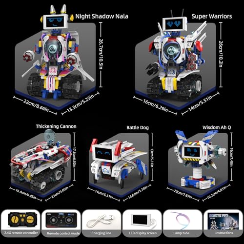 5 in 1 Robot Building Set with LED Display for Boys Kids Ages 8-12