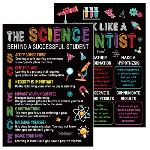 COCHIE Science Posters Set for Classroom Decorations, Back to School Science Class Rules Poster Wall Decor for Primary Elementary Middle High School Teacher Must Haves Supplies - 14 4/5"x11" - style: Science
