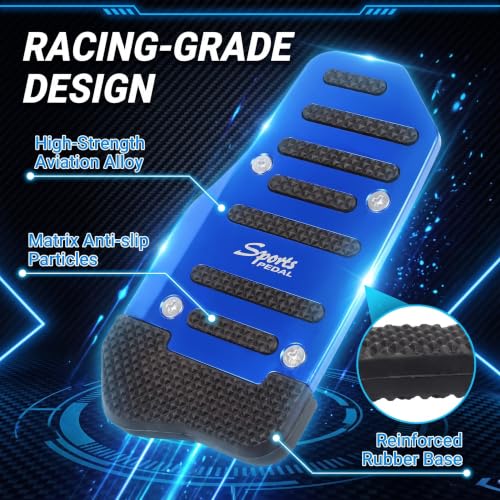 2 PCS Car Pedal Covers, Aluminum Alloy Non-slip Brake Throttle Pedal Covers Kit, Anti-rust Stripes Automatic Treadle Protector with "Sports", Universal for Most Cars, Trucks, Vans (Blue) - color: Blue