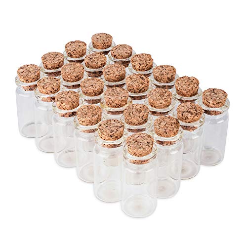 Super Z Outlet Mini Clear Glass Jars Bottles with Cork Stoppers for Arts & Crafts, Projects, Decoration, Party Favors - Size: 1-1/2" Tall X 3/4 Inches Diameter (24 Count) - size: 24 Count