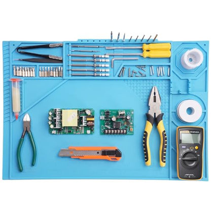 Silicone Soldering Mat with Soldering Stand, Heat Resistant 932°F, Large 20x14 Inch Non-Stick Workbench Mat for Electronics Repair, PCB, Phone, Watch, PC Building, Hobby & Craft – Blue - color: Blue