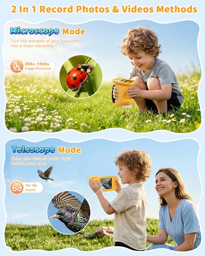 1000X Handheld Microscope for Kids, 4K Digital Kids Microscope Science Kits - color: Yellow