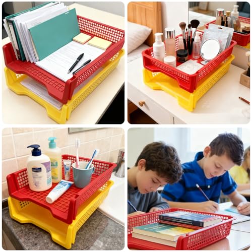 6 PCS Colorful Plastic Trays Rainbow Classroom Turn in Trays Stackable Paper Tray for Teachers Office Files Document Storage Playroom Organization Basket Classroom Library