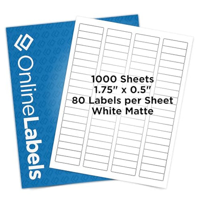 OnlineLabels 1.75" x 0.5" Rectangle Labels - White Matte - 1,000 Sheets - size: 1000 Sheet Pack