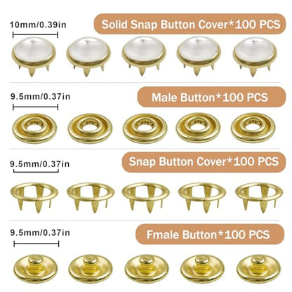 NXTOV 100 Set Pearl Snaps Button Kit with Fastener Pliers - color: 10mm-WHITE GOLD