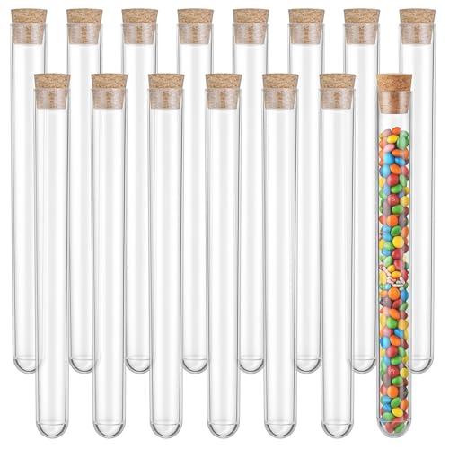 15 Pcs Clear Plastic Test Tubes with Cork Stoppers, 16 x 150mm 15ml
