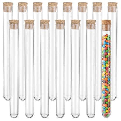 15 Pcs Clear Plastic Test Tubes with Cork Stoppers, 16 x 150mm 15ml