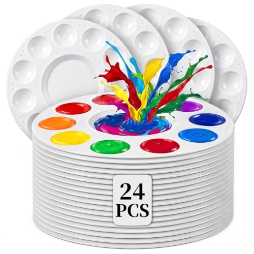 24 Pack Paint Palettes, Round Plastic Paint Palette Trays for Acrylic, Watercolor and Gouache, Reusable Paint Mixing Trays for Kids, Classroom, School and Art Parties - color: Circular 24 Pcs