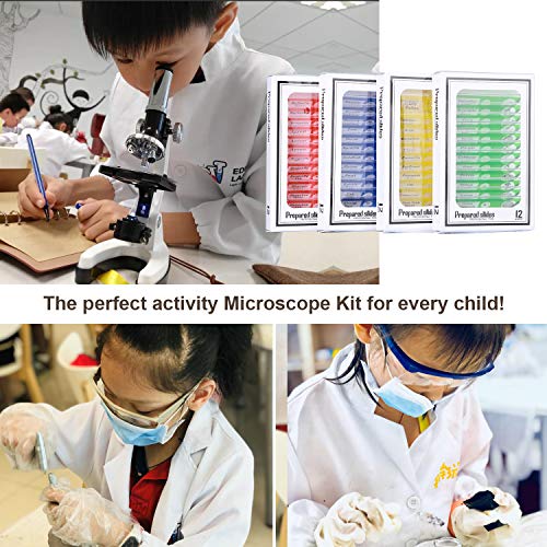 48PCS Kids Plastic Prepared Slides for Microscope of Animals Insects Plants Flowers Sample Specimens for Basic Biological Science Education #81053