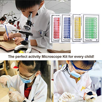 48PCS Kids Plastic Prepared Slides for Microscope of Animals Insects Plants Flowers Sample Specimens for Basic Biological Science Education #81053