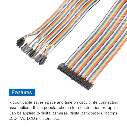 MECCANIXITY 1 Pcs IDC Rainbow Wire Flat Ribbon Cable FC-Female to 40P 39.3 Inch Length 2.54mm Pitch Breadboard Jumper Wires for Electronic Projects - size: 39.3 Inch, style: 40 Pin
