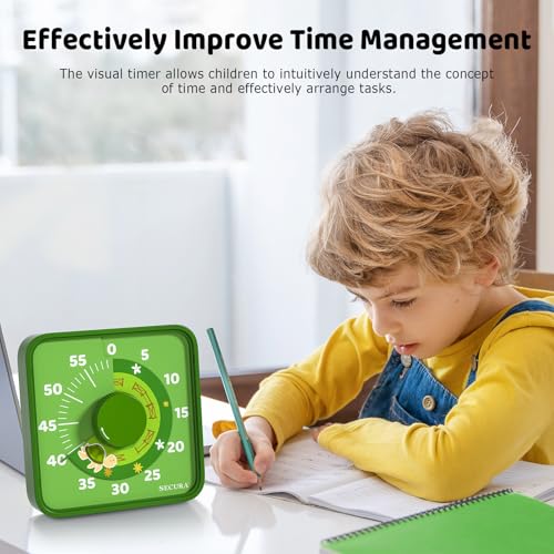 Secura 7.5-Inch Animal Pattern Visual Timer for Kids, 60-Minute Countdown Timer for Classroom or Kitchen, Durable Mechanical Timer Clock with Magnetic Backing (Green) - color: Animal & Green