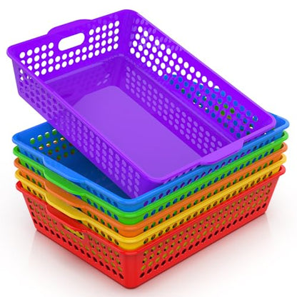 6 Pack Stackable Paper Baskets, 13.8x10.6x3.1in Turn In Trays for Classroom - color: Rainbow