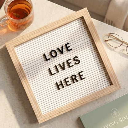 White Felt Letter Board 10x10in, 336 Letters, Wood Frame Message Board - color: White