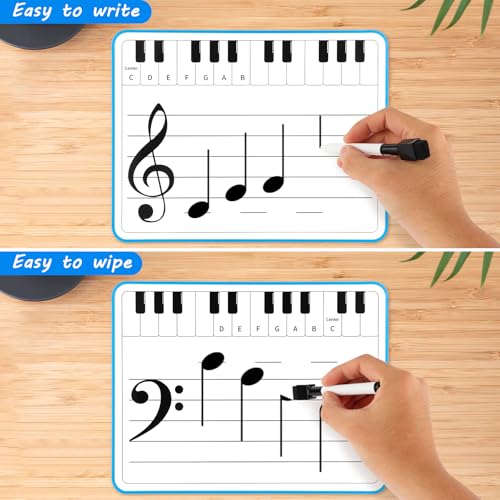 6 Pack Magnetic Music Staff Whiteboard 9'' x 12'' Mini Dry Erase Board for Piano Students Musicians Small White Board Music Classroom Supplies Keyboard Practice (Include 12 Magnets & 6 Markers)