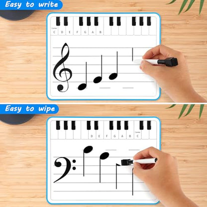 6 Pack Magnetic Music Staff Whiteboard 9'' x 12'' Mini Dry Erase Board for Piano Students Musicians Small White Board Music Classroom Supplies Keyboard Practice (Include 12 Magnets & 6 Markers)
