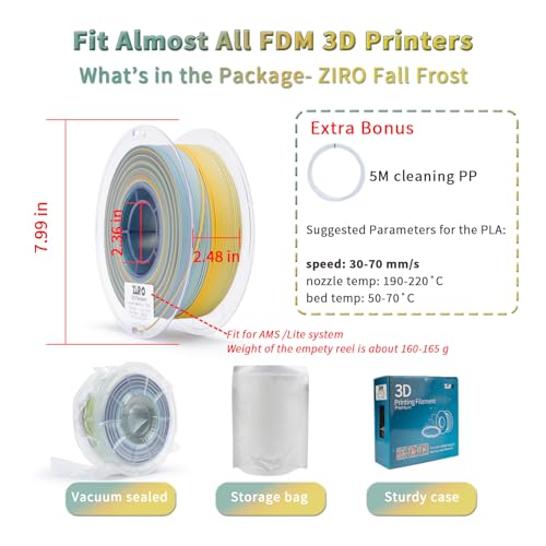 ZIRO PLA Filament 1KG, Matte Rainbow Fast Color Change PLA, Fall Frost - color: Fall Frost (Matte)