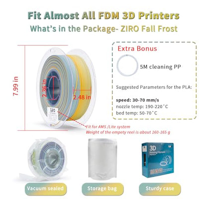ZIRO PLA Filament 1KG, Matte Rainbow Fast Color Change PLA, Fall Frost - color: Fall Frost (Matte)