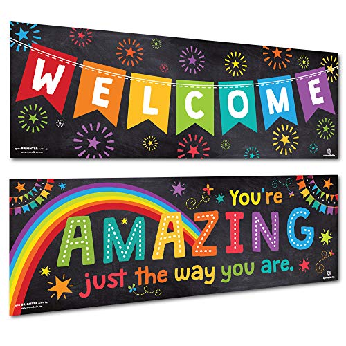 Sproutbrite 2 Pack 13.5”x39” Educational Classroom Welcome Posters - color: Motivational