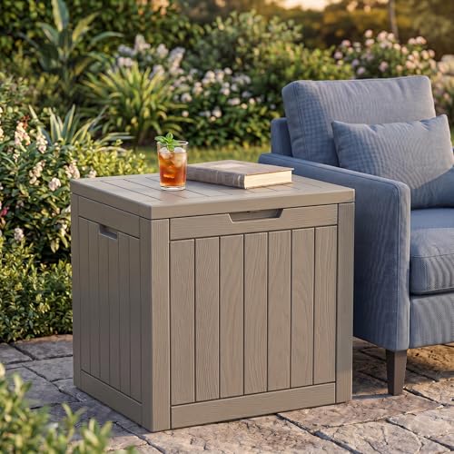NicBex 30 Gallon Deck Box, Waterproof Resin Outdoor Storage Box Lockable for Patio Furniture, Fade Resistant Patio Side Table & Organizer for Garden Tools, Pool Floats, Outdoor Cushions, Light Coffee - color: Lignt Coffee-wg
