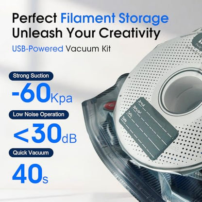 30-Pack Vacuum Storage Bags with Electric Pump & Clips, Airtight Sealer Bags for 3D Filament Dry Storage, Moisture Proof Barrier