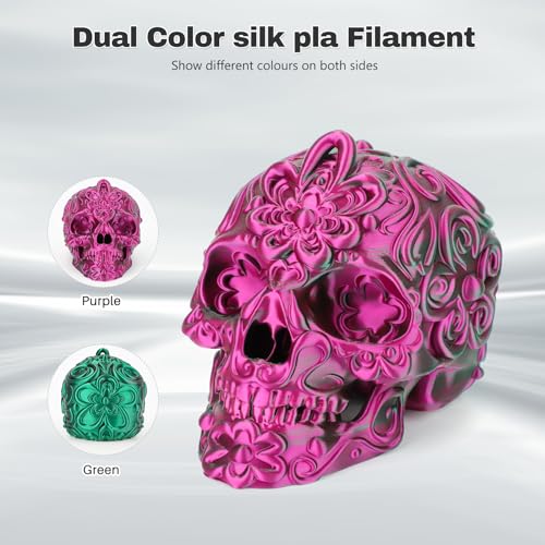 3DHoJor Silk PLA Filament 1.75mm Purple Green Dual Color PLA 3D Printer Filament 2 in 1 Coextrusion 1KG Spool(2.2lbs) 3D Printing Filament Dimensional Accuracy +/- 0.03mm Fits for Most FDM 3D Printers - color: Purple Green