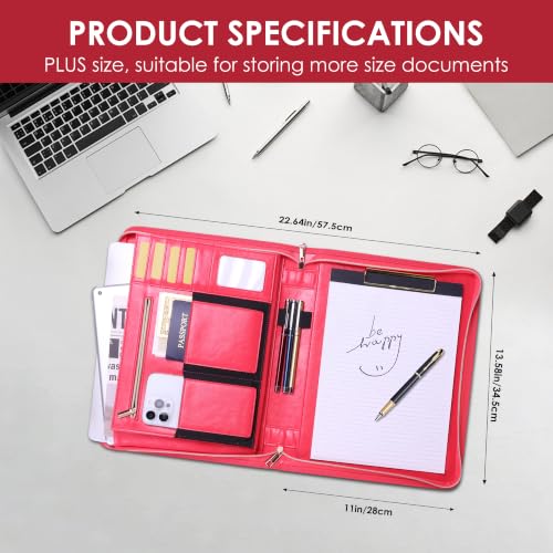 Portfolio Organizer Binder with Zipper, Padfolio for Women - color: Pink